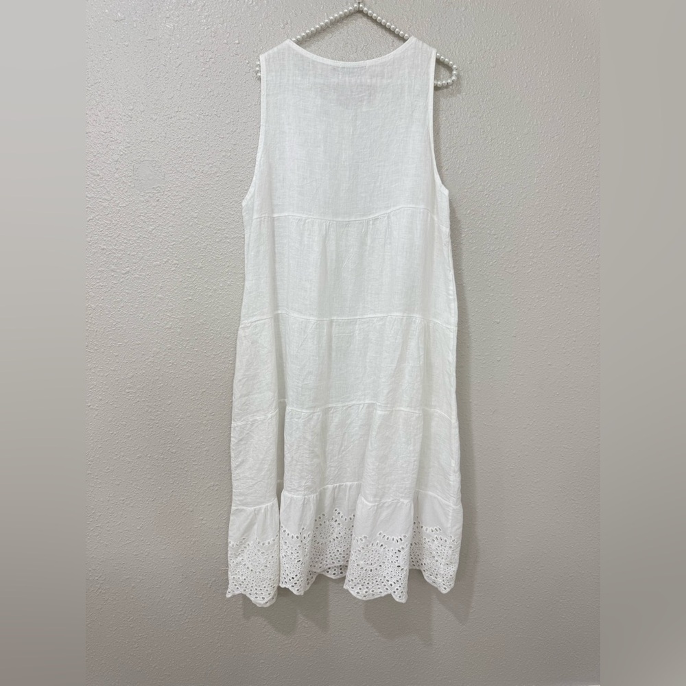 Valentina Naldi White Linen Dress L Made in Italy Boho Tiered Eyelet Midi - Picture 8 of 11